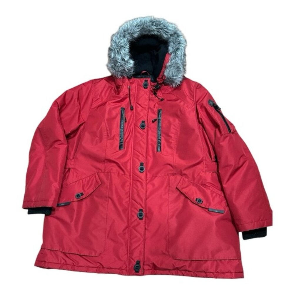 Mountain Ridge Winter Coat Faux Fur Trim Hood Red Size 3X